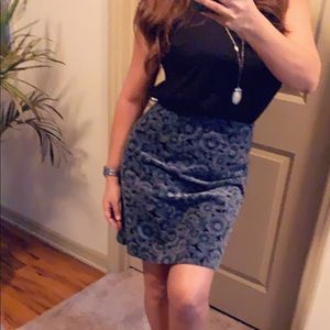 Ann Taylor Stretch Skirt,black/blue & gray flowers